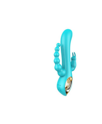 Vibromasseur rabbit  bleu  avec chapelet vibrant 